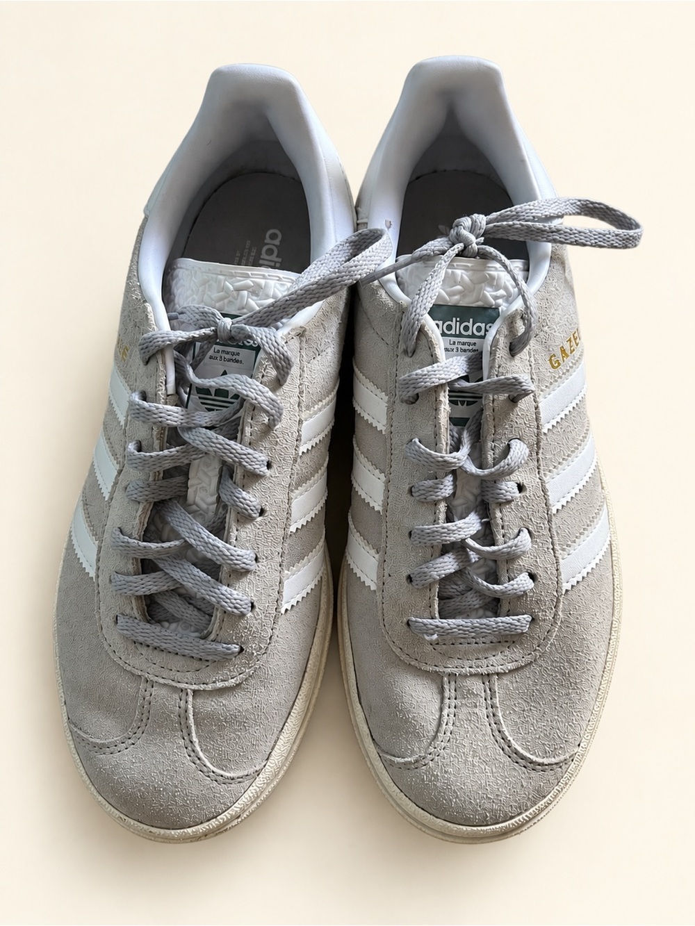 adidas Women’s Gazelle Sneakers in Light Gray and White